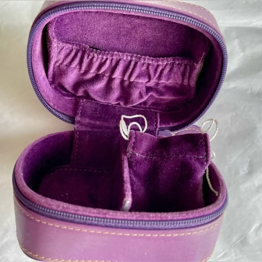 Genuine Leather Travel Jewelry Zipper Case Purple 4”2.5”